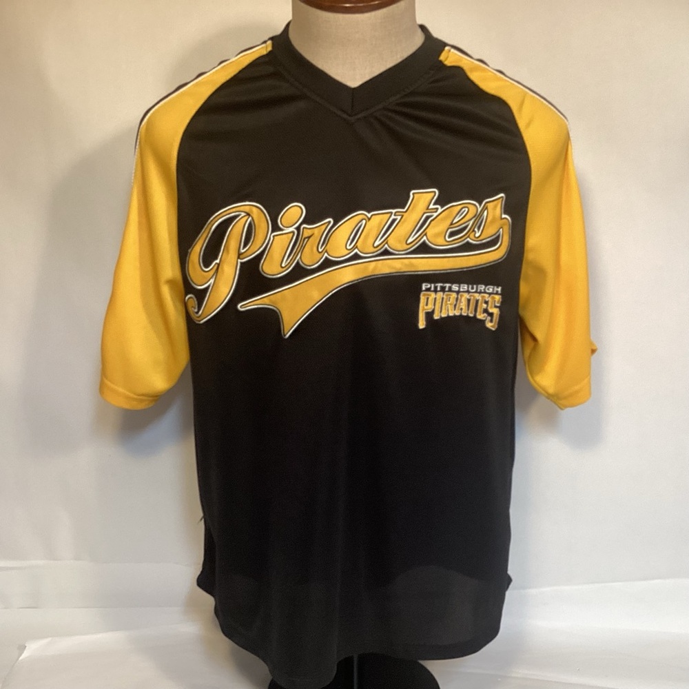 Mens Pittsburgh Pirates Baseball Jersey Black and Gold button up size large